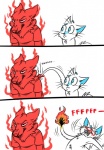 ambiguous_gender angry anthro blue_eyes duo fire humor male simple_background white_background spamcat spam_cat canid canine domestic_cat felid feline felis mammal comic