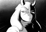 2015 angry anthro boss_monster_(undertale) bovid caprine clothing dclzexon digital_media_(artwork) eyebrows female frown fur glare horn long_ears looking_at_viewer mammal monochrome parody raised_eyebrow reaction_image robe scowl solo stare toriel undertale undertale_(series) white_body white_fur