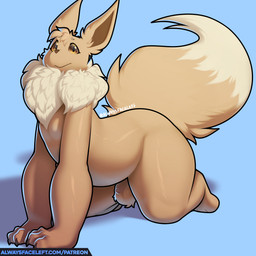 3_fingers all_fours anthro anthrofied balls belly big_tail biped blue_background brown_body brown_claws brown_ears brown_eyes brown_fur brown_inner_ear brown_nose brown_tail claws dipstick_tail eyelashes finger_claws fingers flaccid fluffy fluffy_tail fur genitals glistening glistening_body glistening_eyes glistening_fur head_tuft humanoid_genitalia humanoid_penis looking_at_viewer male male_anthro markings multicolored_body multicolored_fur multicolored_tail neck_tuft no_sclera nude nude_anthro nude_male penis pokemorph pupils side_view simple_background slightly_chubby slightly_chubby_anthro slightly_chubby_male solo tail tail_markings tan_body tan_fur tan_tail tan_tail_tip thick_tail thick_thighs three-quarter_view tuft two_tone_body two_tone_fur two_tone_tail alwaysfaceleft nintendo pokemon canid canine eevee generation_1_pokemon mammal pokemon_(species) 1:1 2024 colored digital_media_(artwork) full-length_portrait hi_res portrait shaded