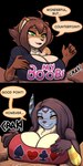 anthro big_breasts breasts brown_body brown_fur clothed clothing dialogue duo emoji female fur green_eyes hair horn huge_breasts long_hair nuki(character) open_mouth pokemorph red_eyes simple_background smile text topwear bear213 fair_argument_(meme) nintendo pokemon kogoriami_cararthia absol arcanine canid canine generation_1_pokemon generation_3_pokemon generation_4_pokemon hybrid luxray mammal pokemon_(species) raccoon_dog tanuki 1:2 digital_media_(artwork) english_text meme