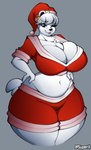 anthro belly big_breasts blue_eyes bottomwear breast_squish breasts christmas_clothing christmas_headwear cleavage clothed clothing crop_top curvy_figure ear_piercing ear_ring eyelashes female fur grey_background hair hands_on_hips hat headgear headwear holidays hourglass_figure huge_breasts looking_at_viewer navel one_eye_closed piercing ring_piercing santa_hat shirt short_hair shorts simple_background slightly_chubby smile solo squish standing thick_thighs tongue tongue_out topwear voluptuous white_body white_fur white_hair wide_hips wink winking_at_viewer superix christmas nadenka_(jwinkz) bear mammal polar_bear ursine 2018 absurd_res artist_name digital_media_(artwork) hi_res