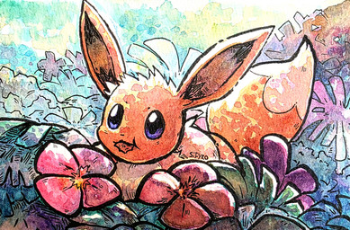 brown_body eating female feral flower fluffy fluffy_tail forest jungle leaf plant purple_eyes solo standing tail text tree blitzdrachin conditional_dnp nintendo pokemon eevee generation_1_pokemon pokemon_(species) artist_name english_text hi_res painting_(artwork) traditional_media_(artwork) traditional_painting_(artwork) traditional_watercolor_(artwork) watercolor_(artwork)