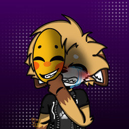 anthro black_clothing black_shirt black_topwear bodily_fluids clothing crying male mask purple_background shirt simple_background solo tears topwear kuramaoriginalyt canid canine fox mammal 1:1 hi_res