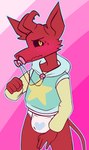 ageplay anthro baby_clothes clean_diaper clothed clothing diaper infantilism male object_in_mouth pacifier pacifier_clip pacifier_in_mouth red_body roleplay solo wearing_diaper wiprogress dakota_(wiprogress) demon imp low_res nonbinary_(lore)