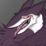 ambiguous_gender feral forked_tongue fur green_eyes grey_background hair long_hair nude open_mouth pink_sclera pupils purple_body purple_fur purple_hair simple_background slit_pupils smile solo teeth text tongue tongue_out white_body white_fur yellow_eyes gamemaniac rain_silves sergal 1:1 2017 english_text headshot_portrait hi_res icon portrait signature