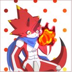 anthro blush codpiece fire horn male solo yellow_eyes ktn110564 bandai_namco digimon digimon_ghost_game betelgammamon digimon_(species) scalie 1:1 hi_res