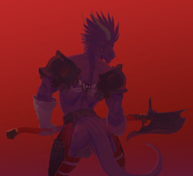 anthro armor axe backsack balls big_butt biped butt clothed clothing feathers genitals guisarme hair halberd horn looking_at_viewer looking_back male melee_weapon muscular muscular_anthro muscular_male partially_clothed penis polearm pose presenting purple_body purple_hair purple_skin rear_view simple_background smile smirk solo spread_legs spreading tail topless underwear weapon pheel mythology orion_(pheel) dragon mythological_creature mythological_scalie scalie hi_res pinup