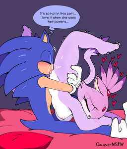 anthro areola biped blue_body blush breasts cunnilingus dialogue duo female genitals looking_pleasured male male/female nipples oral purple_body sex text thought_bubble vaginal vulva quavernsfw sega sonic_the_hedgehog_(series) blaze_the_cat sonic_the_hedgehog domestic_cat eulipotyphlan felid feline felis hedgehog mammal 2026 english_text hi_res