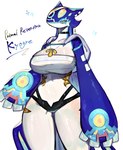 anthro blue_body breasts clothed clothing female looking_at_viewer simple_background solo togetoge nintendo pokemon generation_3_pokemon generation_6_pokemon legendary_pokemon pokemon_(species) primal_kyogre primal_reversion hi_res