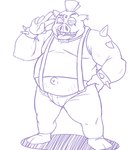 2023 anthro belly big_belly big_tongue bulge clothing domestic_pig gesture hand_gesture humanoid_hands kabaton kemono male mammal oogamikennta overweight overweight_male pretty_cure shirt soaring_sky!_pretty_cure solo suid suina sus_(pig) suspenders tongue tongue_out topwear underwear v_sign