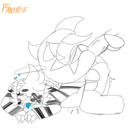 1_eye ambiguous_gender ambiguous_penetrated anal anal_penetration anthro ass_up big_tail blue_blush blue_tongue blush blush_lines claws clothing doggystyle duo eye_scar facial_scar finger_claws fluffy fluffy_belly from_behind_position halo heart_symbol huge_tail invisible_body jack-o'_pose male no_pupils offscreen_male penetration pose pred_penetrated satisfied satisfied_look scar sex shark_tail stripes sweater tail tongue tongue_out toony topwear vore white_eyes fantafur lychee_(fantafur) angel aquatic felid fish humanoid hybrid mammal pantherine shark tiger hi_res monochrome signature sketch watermark