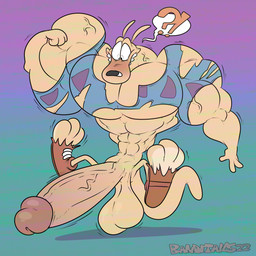 balls biceps big_balls big_muscles big_penis blush clothing erection flexing flexing_bicep genitals glans growth huge_balls huge_muscles huge_penis hyper hyper_balls hyper_genitalia hyper_muscles hyper_penis interrobang male muscle_growth muscular penis solo toony torn_clothing vein veiny_muscles veiny_penis foxbtails nickelodeon rocko's_modern_life rocko_rama canid canine mammal 1:1 digital_media_(artwork) hi_res