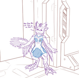 anthro balls big_balls big_bulge big_penis big_tail bodysuit bulge claws clothed clothing detailed_bulge feathers genitals huge_balls huge_bulge huge_penis hyper hyper_balls hyper_bulge hyper_genitalia hyper_penis leotard looking_at_viewer male paws penis revealing_outfit science_fiction seductive skimpy skinsuit skintight_suit smile smiling_at_viewer smirk smirking_at_viewer solo tail talking_to_viewer text tight_bulges tight_clothing underwear conditional_dnp samagthrav2 huygen avali absurd_res english_text hi_res