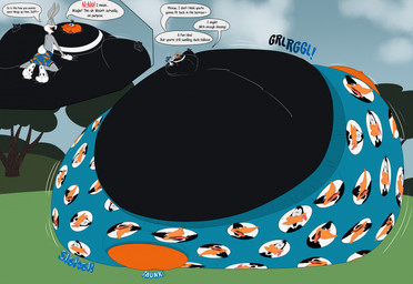 anthro big_cheeks blush blushing_profusely body_expansion body_inflation boxers_(clothing) cheek_expansion clothing duo expansion huge_cheeks hyper hyper_expansion hyper_inflation inflation male male/male puffed_cheeks slime slime_inflation text underwear wobbling unit_52_(artist) looney_tunes warner_brothers bugs_bunny daffy_duck anatid anseriform avian bird duck lagomorph leporid mammal rabbit 2026 comic english_text hi_res