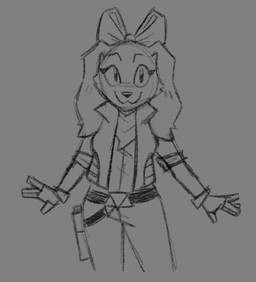 anthro belt bottomwear bow_ribbon clothing female flight_jacket flight_suit holster holstered_pistol jacket looking_at_viewer pants scarf smile solo topwear randomriot nintendo star_fox fay_(star_fox) bird_dog canid canine canis domestic_dog hunting_dog mammal spaniel guide_lines hi_res monochrome sketch