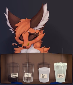 blush bodily_fluids box container cum cum_in_a_cup cum_in_container cum_in_mouth cum_inside cup drinking drinking_cum facial_piercing female feral fur genital_fluids guessing_game milk nose_piercing piercing pussy_juice_in_a_cup simple_background solo text vaginal_fluids redeye nintendo pokemon nikki_(redeye) generation_8_pokemon nickit pokemon_(species) digital_media_(artwork) hi_res meme