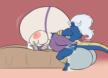 anthro armor balls big_balls big_breasts blue_body blush bodily_fluids breasts cum cum_inflation cum_inside cum_splatter digitigrade duo excessive_cum excessive_genital_fluids eyes_closed female genital_fluids genitals hair huge_balls huge_breasts hyper hyper_balls hyper_breasts hyper_genitalia hyper_inflation inflation long_hair lying male male/female multicolored_body nipples on_back pink_body pink_nipples tail thick_thighs two_tone_body white_hair kaboozle nintendo pokemon sakura_(lone_wolfen) generation_5_pokemon mienshao pokemon_(species) samurott digital_media_(artwork) hi_res