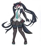 anthro blush bottomwear clothing cosplay female necktie skirt slim solo thick_thighs wide_hips pace-maker helluva_boss vocaloid hatsune_miku octavia_(helluva_boss) avian bird demon owl owl_demon