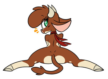 brown_body brown_fur emanata female feral fur green_eyes hooves leg_markings looking_at_viewer looking_back looking_back_at_viewer lying markings multicolored_body pupils rear_view red_scarf scarf simple_background socks_(marking) solo sploot toony two_tone_body unusual_pupils white_background shinkaku them's_fightin'_herds arizona_cow_(tfh) bovid bovine cattle hereford_cattle mammal hi_res