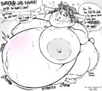 anthro areola belly big_belly big_breasts bodily_fluids breasts close_to_bursting crown dialogue female garuda_six headgear hi_res huge_belly huge_breasts huge_thighs hyper hyper_belly hyper_breasts lagomorph leporid mammal may_(garuda_six) monochrome morbidly_obese morbidly_obese_anthro morbidly_obese_female motion_lines navel nipples obese obese_anthro obese_female open_mouth overweight overweight_anthro overweight_female rabbit rumbling_stomach solo sound_effects speech_bubble stuffing sweat text thick_thighs weight_gain
