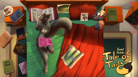 anthro bare_back bed black_body black_fur blonde_hair blue_eyes book casual_nudity convenient_censorship drawing_(object) drawing_in_a_drawing eyes_closed female fur furniture grey_body grey_fur hair map nude on_bed orange_body orange_fur plushie reading solo tan_body tan_fur feretta tale_of_tails fenavi_montaro feretta_(character) vixavil_hayden ailurid canid canine fox mammal red_fox red_panda silver_fox true_fox 16:9 digital_media_(artwork) digital_painting_(artwork) hi_res painting_(artwork) widescreen