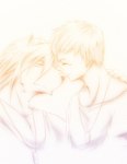 anthro clothing duo eyes_closed hair jewelry male male/male necklace shirt t-shirt tank_top topwear ig1119 morenatsu hiroyuki_(morenatsu) kouya_(morenatsu) canid canine canis domestic_dog human husky mammal nordic_sled_dog spitz 2011 light_theme restricted_palette