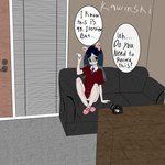anthro camera casting_couch clothed clothing female furniture partially_clothed solo speech_bubble text kawinski cartoon_hangover the_summoning claire_(the_summoning) felid feline mammal 1:1 english_text hi_res