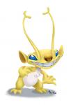 3_toes 4_fingers antennae_(anatomy) blue_eyes brown_nose chest_tuft countershading feet fingers grin leaning leaning_forward nude simple_background smile solo standing toes tuft white_background white_body white_countershading lynxgriffin disney lilo_and_stitch sparky_(lilo_and_stitch) alien experiment_(lilo_and_stitch) 2013 digital_media_(artwork) full-length_portrait portrait signature