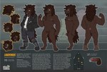 anthro balls butt character_bio chart clothed clothing dreadlocks expressions genital_piercing genitals height_chart male muscular muscular_anthro muscular_male nipple_piercing nipples nude penis penis_piercing piercing solo text conditional_dnp draite lavernius_(draite) canid canine canis domestic_dog mammal puli english_text hi_res model_sheet