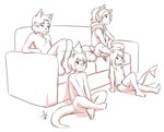 anthro biped casual_exposure casual_nudity clothed clothing crossed_legs female flat_chested furniture group hair hoodie male nipples nude on_sofa sitting sitting_on_sofa sofa topless topwear young young_anthro aogami jenny_(ajdurai) lee_(ajdurai) canid canine fox mammal mustelid otter 2015 monochrome