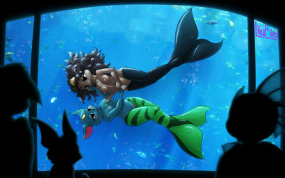 anthro aquarium blush breast_grab breasts bubble clitoral_hood clothed clothing costume crowd crown eye_contact female female/female fur genitals group hair hand_on_breast headgear latex latex_clothing looking_at_another mermaid_costume mermaid_suit mermaid_tail nipples open_mouth pokemorph public public_exposure romantic romantic_ambiance smile swimming tail topless topless_anthro topless_female underwater vivarium vulva water lily_(artist) nintendo pokemon generation_2_pokemon mammal mustelid otter pokemon_(species) sneasel 16:10 absurd_res digital_media_(artwork) hi_res widescreen