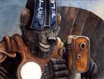 anthro armor black_nose clothing cosplay fangs grin headgear helmet male police smile solo teeth uniform whiskers kenket the_fifth_element mindfyre canid canine canis mammal wolf bust_portrait painting_(artwork) portrait traditional_media_(artwork)