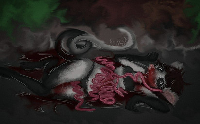 anthro blood bodily_fluids clothing corpse dark death gore guts intestines organs panties snuff solo underwear plaksapisya american_opossum mammal marsupial