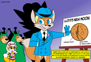accessory anthro balls biped black_eyes black_nose blue_clothing blue_eyes blue_gloves blue_handwear blue_hat blue_headwear blue_jacket blue_topwear bottomless bottomless_female bottomless_male bowler_hat breasts cheek_tuft clothed clothing countershade_face countershading dipstick_tail facial_tuft female fluffy fluffy_tail fur genitals gloves group hair hand_on_hip hand_on_own_hip handwear hat headgear headwear humanoid_genitalia humanoid_vulva inside jacket long_hair looking_at_another male markings medium_breasts multicolored_body multicolored_fur necktie orange_body orange_fur shirt skinsuit standing supervillain tail tail_markings text text_box tight_clothing topwear tuft two_tone_body two_tone_fur vulva white_body white_clothing white_countershading white_fur white_gloves white_hair white_handwear white_markings white_shirt white_topwear yellow_body yellow_fur jugend tycloud bear canid canine fox mammal 2026 english_text hi_res