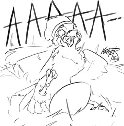 avian_feet chef_hat clothing duo egg feather_tuft feathered_wings feathers hat headgear headwear scared scared_expression scared_face shocked spread_wings tail tail_feathers tuft wings neither83 avian bird hi_res sketch