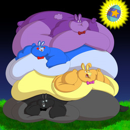 4_fingers anthro belly big_belly big_moobs black_body black_fur blue_body blue_fur bow_tie buckteeth egg fingers fur glowing glowing_eyes glowing_teeth grass green_eyes group huge_belly huge_moobs male moobs morbidly_obese morbidly_obese_anthro morbidly_obese_male multicolored_body multicolored_fur night obese obese_anthro obese_male open_mouth orange_eyes outside overweight overweight_anthro overweight_male pink_tongue plant purple_body purple_eyes purple_fur star tail teeth tongue white_eyes yellow_body yellow_fur bigwolf_(artist) five_nights_at_freddy's five_nights_at_freddy's_2 five_nights_at_freddy's_3 scottgames bonnie_(fnaf) shadow_bonnie_(fnaf) springtrap_(fnaf) toy_bonnie_(fnaf) lagomorph leporid mammal rabbit 1:1 hi_res shaded