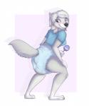 anthro biped bodily_fluids clothed clothing crouching diaper feces female fur genital_fluids hair looking_back pooping scatplay shirt side_view soiled_diaper soiling solo topwear unclean_diaper urine used_diaper watersports wearing_diaper wet_diaper wetting tailbiter alpha_and_omega crest_animation_studios lilly_(alpha_and_omega) arctic_wolf canid canine canis mammal wolf hi_res