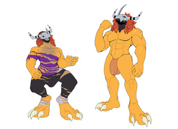 abs anthro armor balls big_penis body_size_growth brown_hair bulge claws clothed clothing female flaccid foreskin ftm_transformation gender_transformation genitals grin grinning_at_viewer growth hair headgear headgear_only helmet helmet_only horn horn_growth human_to_anthro humanoid_genitalia humanoid_penis long_hair male muscle_growth muscular muscular_anthro muscular_male nude nude_anthro nude_male open_mouth orange_body pecs pecs_growth penis raised_arm red_eyes red_hair sharp_teeth simple_background size_transformation smile smiling_at_viewer snout snout_growth solo species_transformation teeth torn_clothing transformation unretracted_foreskin white_background jamesalesto bandai_namco digimon digimon_(species) scalie wargreymon 11:8 digital_drawing_(artwork) digital_media_(artwork) hi_res