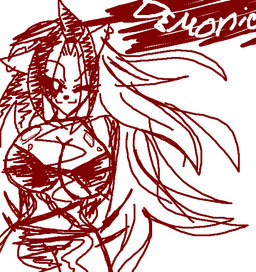anthro bangs big_breasts breasts cleavage clothed clothing ear_piercing female hair huge_breasts long_hair looking_at_viewer one_eye_closed piercing skimpy smug solo wink winking_at_viewer jollylink demonic_(jollylink) felid feline humanoid mammal digital_media_(artwork) microsoft_paint_(artwork)