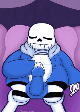 anterior_nasal_aperture bed bedding blanket blue_clothing blue_hoodie blue_topwear bone clothed clothing curtains furniture hand_on_belly hoodie male male_wearing_strapon not_furry pillow skeleton sleeping smile solo strapon teeth topwear wearing_strapon lunarpanda8686 undertale undertale_(series) sans_(undertale) animated_skeleton humanoid undead digital_media_(artwork) hi_res