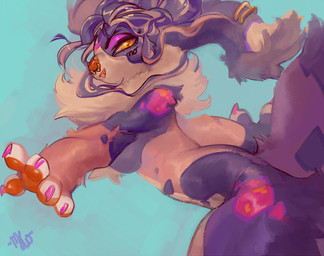 anthro big_ears biped blue_body breasts claws ear_piercing facial_piercing featureless_breasts female female_anthro fur hair looking_at_viewer low-angle_view neck_tuft nose_piercing nose_ring nude open_mouth pawpads paws piercing ring_piercing simple_background solo tail tuft white_body mighty-whydah bird_dog canid canine canis domestic_dog hunting_dog mammal spaniel 2021 digital_media_(artwork) digital_painting_(artwork) painting_(artwork)