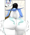 anthro big_butt biped black_hair blue_body blue_skin bottomwear breaking_the_fourth_wall butt butt_expansion butt_focus cetacean clothed clothing comic cutaway death digital_media_(artwork) dolphin dolphysoul english_text expansion female fin fully_clothed hair hi_res hip_expansion huge_butt inside long_hair mammal marine multicolored_body multicolored_skin natsumi_(dolphysoul) oceanic_dolphin offscreen_character pants pink_clothing pink_underwear purse rear_view solo standing tail tail_fin text thick_tail thick_thighs tight_clothing toothed_whale two_tone_body two_tone_skin underwear white_body white_bottomwear white_clothing white_pants white_skin wide_hips yoga_pants