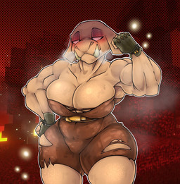 anthro big_breasts breasts cleavage clothed clothed_anthro clothed_female clothing empty_eyes female gloves half-closed_eyes hand_on_hip hand_on_own_hip handwear huge_breasts muscular muscular_anthro muscular_female musky_body narrowed_eyes nether screencap screencap_background solo steam tan_body thick_thighs torn_clothing wide_hips fuzzycreature microsoft minecraft mojang xbox_game_studios domestic_pig mammal piglin suid suine sus_(pig) spanish_description