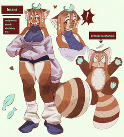 angry anthro bare_shoulders big_tail black_coded black_halter_top bottomwear breasts brown_body brown_fur character_bio cheek_tuft clothed clothed_anthro clothed_female clothing collarbone countershade_arms countershade_legs countershade_torso countershading dreadlocks eyebrows facial_tuft female footwear fur halter_top hands_up height hotpants inner_ear_fluff jumping leaf leaf_on_head markings medium_breasts medium_hair multiple_expressions one_fang open_mouth open_smile pink_clothing pink_sweater pink_topwear pronouns raised_eyebrows red_eyes shoes shorts shoulderless_sweater sleeves_past_fingers slim_anthro slim_female smile smiling_at_viewer smirk sneakers socks solo speech_bubble striped_markings striped_tail stripes surprised sweater tail tail_markings text topwear tuft white_clothing white_footwear white_inner_ear_fluff white_socks wolfertinger imani_(wolfertinger) ailurid canid canine hybrid mammal raccoon_dog red_panda tanuki 2024 character_name hi_res model_sheet shaded soft_shading species_name unavailable_at_source