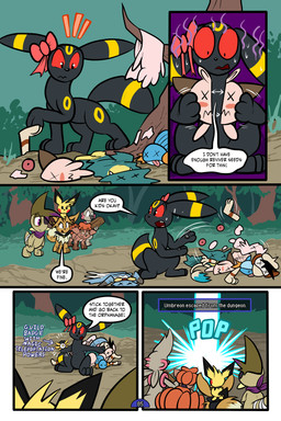 5_panel_comic accessory ambiguous_gender bandage biped black_body black_cape black_clothing black_eyes black_nose black_text blue_body blue_text bodily_fluids bow_ribbon branch brown_body brown_eyes brown_fur brown_hair cape cheek_spots clothing corpse dialogue directional_arrow exclamation_point eye_patch eyebrows eyelashes eyewear feral fluffy fluffy_tail forest fur grass group hair holding_another holding_object horn looking_at_another looking_back markings motion_lines mouth_closed one_eye_obstructed open_mouth page_number paws plant pupils purple_eyes purple_scarf quadruped question_mark red_cheeks red_eyes scarf sharp_teeth shrub sound_effects speech_bubble standing sweat sweatdrop tail talking_to_another teeth teleportation text text_box tongue tongue_out toony tree tusks white_pupils white_sclera x_eyes yellow_body yellow_markings virmir nintendo pokemon pokemon_mystery_dungeon spike_chunsoft virmir_(character) zinc_(zincxiron) axew cleffa eevee eeveelution generation_1_pokemon generation_2_pokemon generation_3_pokemon generation_4_pokemon generation_5_pokemon generation_7_pokemon humanoid igglybuff mudkip munchlax pichu pokemon_(species) rockruff shiny_pokemon smeargle timburr umbreon vulpix 2025 2:3 absurd_res comic english_text hi_res