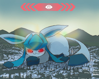 3_toes :3 ambiguous_feral ambiguous_gender blue_body blue_ears blue_fur blue_inner_ear blue_tail blue_tail_tip blush blush_lines city day dipstick_tail feet feral fur gameplay_mechanics glowing glowing_eyes kemono leg_markings looking_at_viewer lying macro macro_feral markings mountain multicolored_tail on_front outside quadruped red_eyes red_sclera sky socks_(marking) solo sunrise tail tail_markings toes two_tone_tail neko_t_chan nintendo pokemon pokemon_legends_z-a eeveelution generation_4_pokemon glaceon mammal pokemon_(species) 2025 5:4 colored
