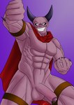 abs balls bodily_fluids dripping genital_fluids genitals grin half-erect horn looking_at_viewer male muscular pecs penis precum precum_drip smile solo thewanktuary dragon_quest dragon_quest_xi square_enix mordegon demon humanoid