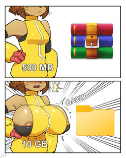 anthro areola areola_slip big_breasts blush breast_expansion breasts brown_hair brown_nipples clothed clothing expansion female folder hair huge_breasts nipples onomatopoeia open_mouth simple_background solo sound_effects tan_body text white_background i3i2455_ivi394 decompressed_file_meme gameoverse glitch_productions winrar kit_bodega domestic_cat felid feline felis mammal 2026 english_text hi_res meme