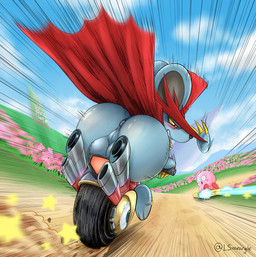 anthro anus backsack balls big_butt blush butt cape claws clothing day detailed_background duo flower genitals hat headgear headwear male open_mouth outside penis pink_body plant race smile solo_focus star teeth top_hat topwear warp_star wheelie yellow_eyes smeargle20 kirby_(series) kirby_air_riders kirby_squeak_squad nintendo daroach kirby alien mammal mouse murid murine rodent waddling_head absurd_res digital_media_(artwork) hi_res