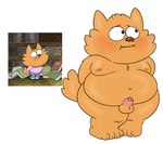 anthro balls belly blush erection genitals male nipples overweight penis solo young young_anthro sinood1e harvey_beaks nickelodeon mj_(harvey_beaks) canid canine fox mammal 2022 hi_res